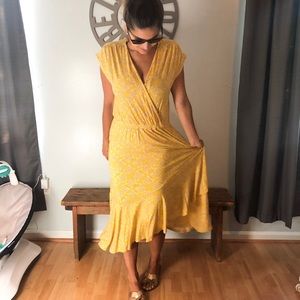 Yellow midi wrap dress